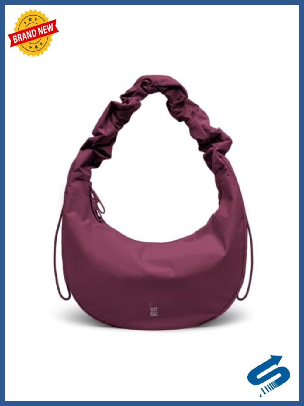 Vegan Crescent Shoulder Bag with Adjustable Ruffle Strap - Recycled Nylon